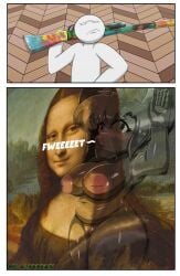 2026 2koma absurd_res against_surface against_wall ambiguous_gender anon anthro big_breasts big_ears bodypaint breasts comic duo female genitals hi_res humanoid inverted_nipples mammal meccha_chameleon mona_lisa_(painting) mouse murid murine narrowed_eyes nipples nude onomatopoeia pink_nipples raised_arm rinexern rodent shortstack sound_effects squint text thick_thighs vulva white_body wide_hips