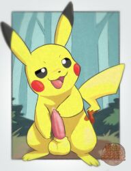 animal_genitalia balls bitesizedcookie bodily_fluids digital_media_(artwork) dripping erection feet feral fur generation_1_pokemon genital_fluids genitals male mammal nintendo open_mouth penis pikachu pokemon pokemon_(species) precum precum_drip rodent smile solo standing tail toes tongue yellow_body yellow_fur