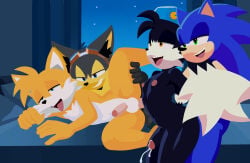 ahegao anal anal_penetration anthro balls bandai_namco bed canid canine canis countershade_face countershade_torso countershading erection eulipotyphlan felid fox furniture genitals glans group guntz hedgehog hi_res hybrid klonoa klonoa_(series) looking_pleasured male male/male mammal miles_prower nipples nude parallel_sex penetration penile penile_penetration penis penis_in_ass raised_leg sega sex sonic_the_hedgehog sonic_the_hedgehog_(series) swingers wolf