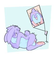 anthro anus balls butt cellphone electronics erection fur genitals grinding hi_res lagomorph leporid male mammal masturbation narrowed_eyes nude open_mouth penis perineum phone pillow pillow_humping prone_masturbation purple_body purple_fur rabbit smartphone solo tapering_penis xing1