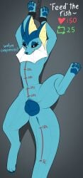 absurd_res animal_genitalia animal_vulva anus big_vulva blue_vulva bound canine_genitalia canine_vulva chain chained depth_meter digital_media_(artwork) eeveelution female female_feral feral generation_1_pokemon genitals hi_res hyper hyper_genitalia hyper_vulva iris_(redeye) measuring measuring_penetration_depth nintendo pawpads plump_labia pokemon pokemon_(species) redeye solo vaporeon vulva