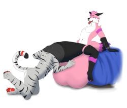 anthro aramisstargazer balls big_balls big_penis black_penis body_in_urethra canid canine cock_vore duo felid fox fur genitals harvok_azir hi_res huge_balls huge_penis hyper hyper_balls hyper_genitalia hyper_penis male male/male mammal pantherine penile penis pink_body pink_fur tiger todderz_(character) tongue tongue_out vore white_body white_fur