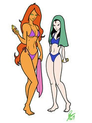 2girls bikini bottle clothed dc dc_comics inspector97 killer_lotion koriand'r lotion rachel_roth raven_(dc) starfire straight_hair sunscreen swimsuit teen_titans