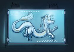 2021 absurd_res ambiguous_gender anthro bdsm bondage bound chimera draconequus hasbro hi_res krd my_little_pony nonbinary_(lore) nude paws solo vacuum_bed wings yellow_eyes zeno_(krd)