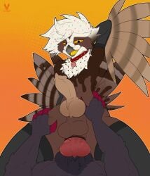 absurd_res anal anal_penetration animal_genitalia animal_penis anthro anus arm_warmers armpit_fetish armpit_play armwear avian balls beak big_balls big_penis bird butt canine_genitalia canine_penis ceilo_(wafflezcol) claws clothing collar cowgirl_position cutefckngbunny duo erection feathers femboy food food_creature from_front_position generation_5_pokemon genitals hand_on_butt hand_on_hip hand_on_leg hand_on_thigh hi_res hung_bottom hung_femboy knot knotted_penis legwear licking licking_lips looking_down lying male male/male male_penetrated male_penetrating male_penetrating_male multicolored_penis muscular nintendo on_back on_bottom on_top owl penetration penile penile_penetration penis penis_in_ass penis_tip pokemon pokemon_(species) pulsatrix sex sheath spectacled_owl spread_butt spreading tail thigh_highs tongue tongue_out transformation true_owl zoroark