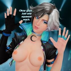 3d breasts english_text exposed_breasts female female_only hands_up korean_female luna_snow luna_snow_(marvel_rivals) lycorsins marvel marvel_rivals nipples reluctant solo_female