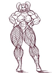 abs breasts dc dc_comics extreme_muscles female female_only fishnets harley_quinn large_breasts muscles muscular_female osmar-shotgun sketch solo thick_thighs thighs twintails