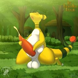 1:1 ampharos artist_collaboration balls blush bodily_fluids cum cumshot detailed_background digital_media_(artwork) ejaculation erection eyes_closed feral forest_background generation_2_pokemon generation_5_pokemon genital_fluids genitals grass herdier hi_res leavanny male male_feral mammal masturbation nintendo open_mouth orgasm penile penile_masturbation penis plant pokemon pokemon_(species) rymherdier solo solo_focus tail tapering_penis the_black_tea_room tongue tongue_out tree yellow_body