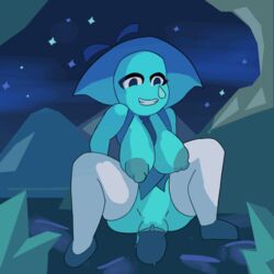 alien animated aquamarine_(steven_universe) big_breasts blue_eyes blue_skin cartoon_network dildo female female_only gem_(species) long_breasts masturbation outdoors penlink shortstack solo steven_universe vaginal_penetration