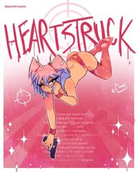 abstract_background ass candy femboy femboy_only feminine_male gun lingerie multicolored_hair on_knees panties pigtails pink_hair pinup sammyjam song_lyrics thighhighs topless wink winking_at_viewer woomi_(sammyjam)