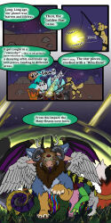 absurd_res ambiguous_gender animal_genitalia anthro balls canid canine chimera comic digital_media_(artwork) english_text female fox genitals group hi_res horn male mammal multi_leg multi_limb multi_tail multiple_scenes mythological_creature mythology sheath tail tatsuchan18 text wings