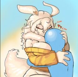 1girls 2026 anthro anthro_female bottomless bottomless_female breasts face_in_breasts female female_only hugging hugging_pillow moth moth_girl moth_humanoid oc original_character tagme tagme_(artist) tagme_(character) thighs