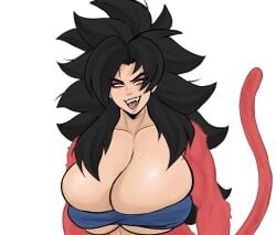 barely_clothed barely_contained_breasts big_breasts big_tits boobies boobs breasts clothed dragon_ball dragon_ball_gt dragon_ball_super dragon_ball_z fangs fangs_out fokii fur fur_on_arms huge_breasts jj_fuki julia_(fokii) nice_tits original_character saiyan saiyan_female saiyan_tail super_saiyan_4 teeth tits titties transformation