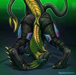 6_ears accessory alien animal_genitalia anon anthro anus armor bent_over big_penis blindfold butt butt_grab claws cloaca clothed clothing detailed_background dewclaw digital_drawing_(artwork) digital_media_(artwork) digitigrade furgonomics genitals hand_on_butt hi_res huge_penis hyper hyper_genitalia hyper_penis male multi_ear multi_tail nubbed_penis nude partially_clothed pawpads penile_spines penis plated_scales presenting presenting_hindquarters raised_tail rear_view reptile ribbed_penis ribbons scales scalie slit_penis smile smirk solo spikes spread_anus spread_legs spreading tail tail_accessory tail_anus tail_ribbon tapering_penis teeth_showing thigh_pouch trappedkeys upside_down