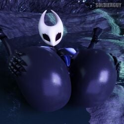 1:1 3d_(artwork) absurd_res anthro anus arthropod bent_over blender_(artwork) breasts cave digital_media_(artwork) female genitals glowing glowing_genitalia hi_res hollow_knight_(franchise) hornet_(hollow_knight) insect looking_at_viewer nipples nude soldierguy solo tagme team_cherry vulva