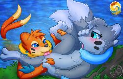 absurd_res alternate_color arm_fin artpack blue_eyes blush bodily_fluids buizel chrishy_art cunnilingus dripping dripping_wet duo fan_character female feral fin floating flotation_sac forked_tail generation_4_pokemon genital_fluids genitals hi_res holding_leg jakuya_art male male/female mammal markings mina_the_buizel moss nintendo open_mouth oral orange_body pawpads plant pokemon pokemon_(species) sex spreading tail tongue tongue_out unusual_anatomy unusual_tail vaginal vaginal_fluids vulva water wet whisker_markings