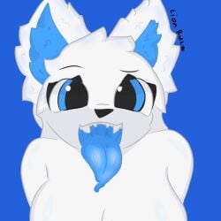1girl background blue_background blue_eyes blue_mouth boobs breasts eyes female furry furry_female furry_only girl mouth mouth_fetish mouth_focus mouth_open text text_in_background white_fur