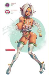 1girls ahe_gao aisha_clanclan areolae big_breasts breast_milk breasts cow_accoutrements cow_girl cow_print female female_only lactation lactation_without_expressing large_breasts milk moo-mooshroom moo_bitch mooshroom nipples outlaw_star power_up solo subshroom supersatanson thighhighs