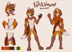 ambiguous/ambiguous ambiguous_gender anthro anus balls blue_body blue_fur brown_body brown_fur butt canid canine clitoris felix_vincent fur genitals heterochromia knot mammal maned_wolf model_sheet nipples nude orange_body orange_fur penis purple_genitals purple_nipples purple_penis purple_tongue purple_vulva red_body red_fur solo tongue vulva white_body white_fur