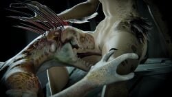 16:9 3_fingers 3d_(artwork) alien anthro anthro_on_anthro arm_feathers arm_tuft avian box brown_body brown_feathers colored container cor_zan crate cunnilingus digital_media_(artwork) duo feather_tuft feathers female female_anthro fingers genitals halo_(series) hi_res hip_tuft ibie'shan inside intraspecies kig-yar kneeling_oral_position male male/female male_anthro microsoft nude oral quill_hair red_quills reptile scales scalie sex sitting t'loaki t'vaoan tallion tan_body tan_scales tongue tongue_out tuft vaginal vulva widescreen xbox_game_studios yellow_eyes