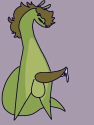 3:4 alien alien_humanoid antennae_(anatomy) armless balls big_balls big_penis bodily_fluids coolcoolcoolcoolcool cum featureless_arms featureless_legs female_(lore) genital_fluids genitals green_body green_hair hair hi_res huge_penis humanoid hyper hyper_genitalia hyper_penis male penis solo tail thick_tail three-quarter_view