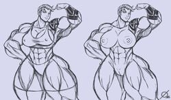 2d abs big_muscles blizzard_entertainment breasts extreme_muscles female female_only large_breasts monochrome muscles muscular muscular_female nipples nude osmar-shotgun overwatch pussy scar sketch solo tattoo thick_thighs thighs zarya