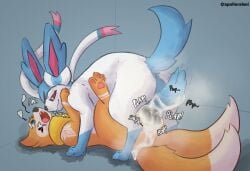2026 2_tails absurd_res anus apolloralsei balls blue_body blue_fur blue_pupils bodily_fluids bow_ribbon buizel cum cum_from_vagina cum_in_vagina cum_inside cum_on_balls cum_on_ground cum_on_own_balls cum_on_self duo eeveelution facial_scar fangs female feral fur generation_4_pokemon generation_6_pokemon genital_fluids genitals heart_symbol hi_res joseph_von_carstein male male/female markings moan motion_lines multi_tail nintendo onomatopoeia open_mouth orange_body orange_fur penetration penis plap pokemon pokemon_(species) pupils red_pupils red_sclera ribbons scar sex shiny_pokemon sound_effects sylveon tail teeth text vaginal vaginal_penetration vulva white_body white_fur white_markings
