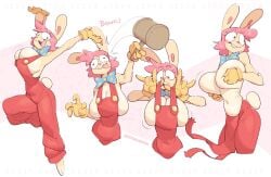 2girls breasts character_request cosplay covering doodledox female nude overalls tagme