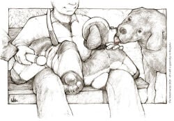 ambiguous_gender bdsm bench bestiality bestiality_kiss bitchsuit bondage_gear breasts buttplug buttplug_tail canid canine canis collar dog_costume domestic_dog dominant dominant_male fake_tail female feral genitals gimp_mask group hitachi hitachi_magic_wand human lying lying_on_another lying_on_lap male male/female mammal mask nipples on_front park_bench petplay piercing plug_(sex_toy) public roleplay sex_toy smile submissive submissive_female the_veterinarian tongue tongue_piercing vibrator vibrator_on_clitoris vulva wand_vibrator