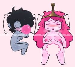 2girls adventure_time bed breasts female marceline meme nude outtaoutta princess_bubblegum tagme