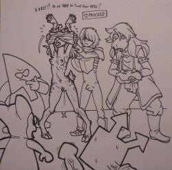 anthro antlers being_watched blood bodily_fluids boots breasts buckteeth bulge clothing deer deltarune digitigrade english_text female footwear fur genitals group hacker_(deltarune) hair hi_res horn human kris_dreemurr lizard looking_at_another male mammal markings monster navel new_world_deer nipples noelle_holiday nosebleed nude nude_female penis pubes questionable_consent raised_arms reindeer reluctant reptile scalie shoes short_tail small_breasts small_waist spacewhaleworship spots spotted_body spotted_fur stripped_naked surprised susie_(deltarune) tail teeth text trio turned_on undertale_(series) undressing_another vein veiny_neck veiny_penis virovirokun vulva