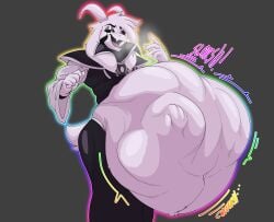 absurd_res anthro asriel_dreemurr asriel_dreemurr_(god_form) big_butt black_sclera boss_monster_(undertale) bovid butt caprine caprine_demon churn clothing demon digestion foxynoms fur hi_res horn male mammal onomatopoeia robe smile solo sound_effects text undertale undertale_(series) vore white_body white_fur