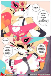 2026 2:3 4_arms anthro anthro_on_anthro areola big_breasts black_body black_fur black_glans black_penis blue_hair bra_strap bra_strap_showing_(meme) breast_play breasts canid canid_demon canine carliabot comic demon dialogue duo english_text eyebrows eyelashes female fingers fox fur genitals glans hair hellaverse hellhound helluva_boss hi_res hybrid long_eyelashes male male/female mammal meme multi_arm multi_limb multicolored_hair mythological_canine mythological_creature mythology nipples penis pink_areola pink_eyes pink_hair pink_nipples queen_bee-lzebub_(helluva_boss) sex text titfuck url vortex_(helluva_boss) yellow_body yellow_fur yellow_sclera
