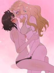 2girls blonde_hair blue_eyes blush blush_lines blushing brown_hair danganronpa_another fanganronpa fingering fingering_partner lesbian lesbian_fingering lesbian_sex magorobi_emma mitsume_kokoro raydeluxxxe sdra2 small_breasts super_danganronpa_another_2 wavy_hair yellow_eyes yuri