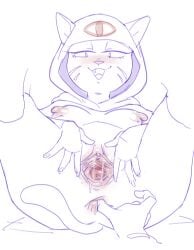 2026 3_fingers anal anal_fingering anthro anus arepo blush bodily_fluids breasts cervix clitoris critter_coven dbaru domestic_cat duo fangs felid feline felis female fingering fingers first_person_view gaping gaping_vagina genital_fluids genitals hi_res hood hood_only looking_at_viewer lying mammal markings monochrome mostly_nude nipples on_back presenting presenting_vulva smile spread_legs spread_vulva spreading teeth vaginal_fluids vulva whisker_markings