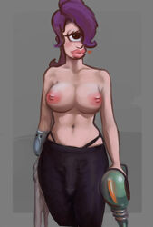 1futa betawho big_breasts big_lips bulge curvy cyclops dickgirl female futanari futurama intersex purple_hair solo_futa turanga_leela