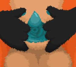 animal_genitalia anthro balls big_balls black_hands canid canine cervix cyan_insides fluffy fluffy_balls fox genitals male mammal orange_body penis presenting_cervix sheath solo spread_sheath spreading unusual_anatomy unusual_genitalia unusual_sheath ved_s ved_s_(fox)