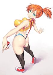 alternate_breast_size ass black_legwear breasts bubble_butt dat_ass denim denim_shorts female_only green_eyes human human_only impossible_clothes kasumi_(pokemon) large_breasts latex looking_at_viewer looking_back nagase_haruhito orange_hair pale_skin poke_ball pokemon pokemon_(anime) red_hair shiny_clothes shorts side_ponytail skimpy skin_tight sneakers suspender_shorts suspenders tank_top thighhighs tight_clothing tomboy