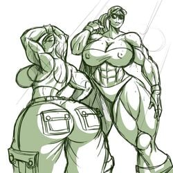 2girls abs ass breasts cleavage extreme_muscles female female_only large_breasts osmar-shotgun sketch sunglasses sweat thick_thighs thighs thunderthighs