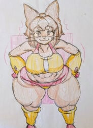 2026 anthro big_breasts big_butt breasts brown_body brown_fur butt clothing eyebrows felid feline female female_anthro fur gameoverse glitch_productions hair high-angle_view huge_breasts kit_bodega looking_at_viewer mammal solo swimwear tail thick_tail thick_thighs welyr whiskers