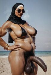 1futa ai_generated arab_futa_auntie(briang1748) armpit_crease armpit_fetish armpit_hair armpits arms_up balls belly bikini_top black_bikini black_cloak briang1748 brown_skin burka chubby chubby_futanari cloak dark-skinned_female dark-skinned_futanari dark_eyes dark_foreskin dark_nipples dark_penis dark_skin darkened_genitalia face_mask futanari hairy hairy_armpits hairy_balls hijab huge_balls huge_breasts huge_cock large_breasts looking_at_viewer looking_down mature_futa milf muslim_female nipple_bulge nipples penis_size_comparison penis_size_difference pov pubes pubic_hair public_nudity public_pool sagging_balls saggy_balls size_difference steam sunglasses sweat sweatdrop sweating taker_pov tan-skinned_futanari tan_skin testicles