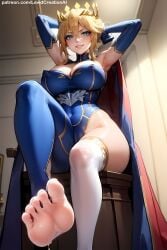 1girls absurd_res ai_generated armpit_crease armpit_fetish armpits arms_behind_head arms_up artoria_pendragon artoria_pendragon_(lancer) barefoot big_breasts blonde_female blonde_hair blue_eyes blush blush_lines blushing_at_viewer breasts curvy curvy_figure dominant dominant_female domination evil_grin evil_smile fate/grand_order fate_(series) female flying_sweatdrops foot_fetish foot_focus footwear grin heels high_resolution highres indoors large_breasts lewdcreationsai looking_at_viewer nipples puffy_nipples queen royal royalty smirk smirking soles solo solo_female solo_focus sweat sweatdrop sweating sweaty sweaty_body sweaty_feet tagme thick thick_ass thick_legs thick_thighs thighhighs thighs throne throne_room toes wide_hips