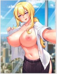 big_breasts blonde_female blonde_hair business_woman nutaku purple_eyes sexy_beaches veronica