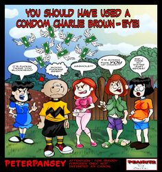 1boy 4girls aged_up baseball_bat belly breasts charlie_brown clothed clothing dhx_media english english_text glasses lips lipstick little_red_haired_girl lucy_van_pelt marcie peanuts peanuts_worldwide_llc peppermint_patty peter_pansey pregnant speech_bubble tagme text