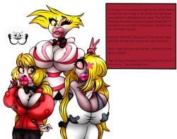 angel_dust_(hazbin_hotel) bimbo bimbo_lips bimbofication caption charlie_morningstar_(hazbin_hotel) hazbin_hotel huge_breasts vaggie_(hazbin_hotel) valentinetiffalexhunter