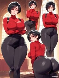 1girls ada_wong ai_generated ass ass_focus breasts clothed clothed_female difuxer female female_only large_ass large_breasts leaning_forward light-skinned_female light_skin looking_at_viewer resident_evil solo thighs wide_hips