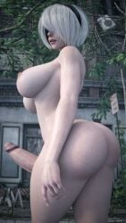 1futa 3d ass big_ass big_breasts breasts curvy curvy_figure futa_only futanari hair nier:_automata solo stevencarson white_hair yorha_2b