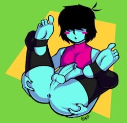 1boy 1male blue_body blue_skin blush deltarune femboy kris_(deltarune) male_only ozenshii presenting presenting_anus presenting_hindquarters solo solo_focus solo_male stirrup_legwear stirrup_socks stirrups twink