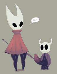 2019 arthropod balls big_penis black_body cloak clothing duo featureless female hi_res hollow_knight hornet_(hollow_knight) humanoid_penis insects larger_female male melee_weapon penis protagonist_(hollow_knight) siblings size_difference small_but_hung smaller_male sqoon vein vessel_(species) weapon