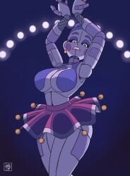 1girls 2024 animatronic ballet_dress ballora ballora_(fnafsl) big_breasts black_sclera deathzera digital_media_(artwork) five_nights_at_freddy's five_nights_at_freddy's:_sister_location fnaf hi_res looking_at_viewer scottgames signature skirt solo standing tagme